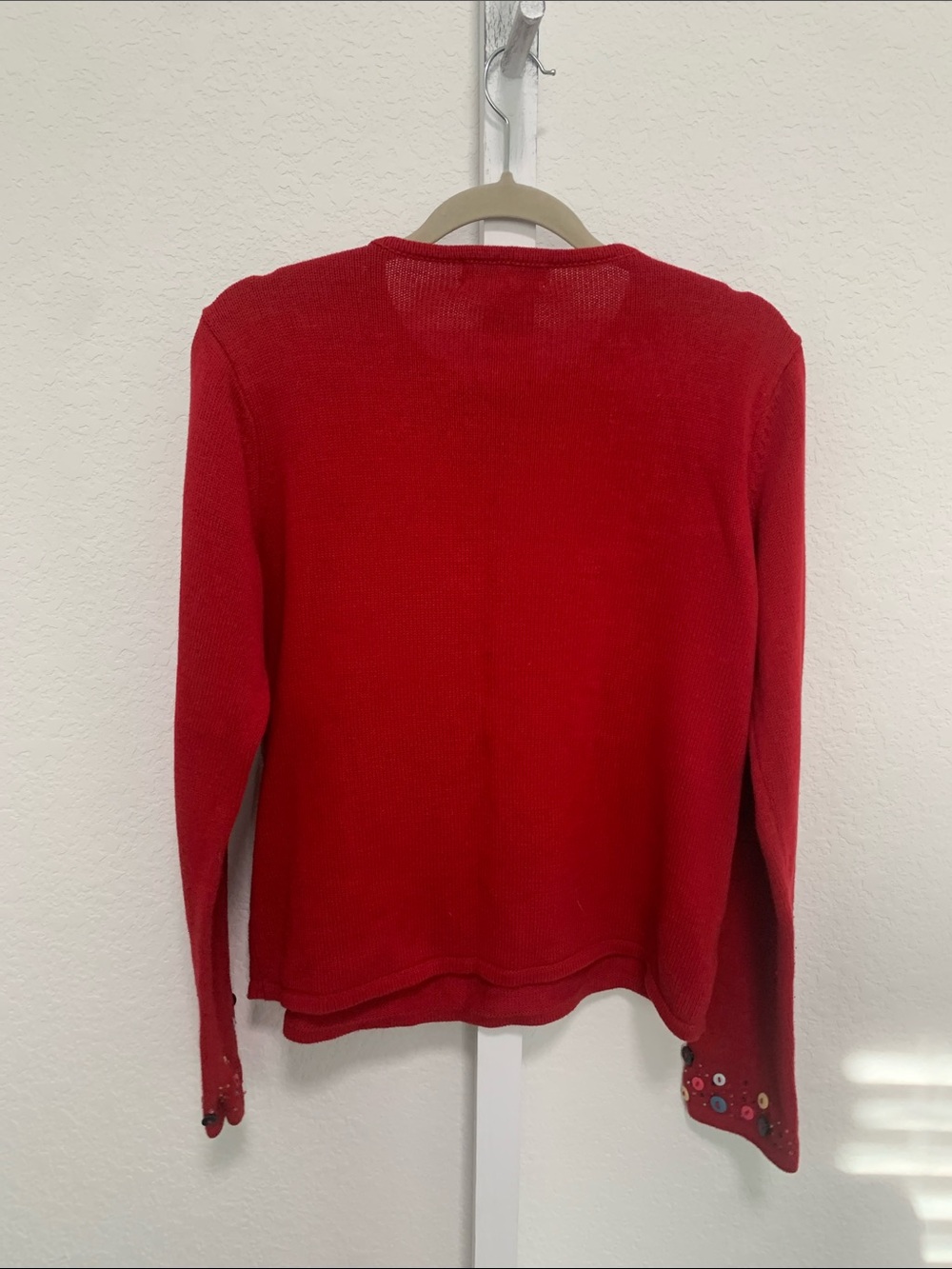Vintage Susan Bristol Red Crewneck Grandma Sweater with Embroidered Button Tree - Picture 5 of 7
